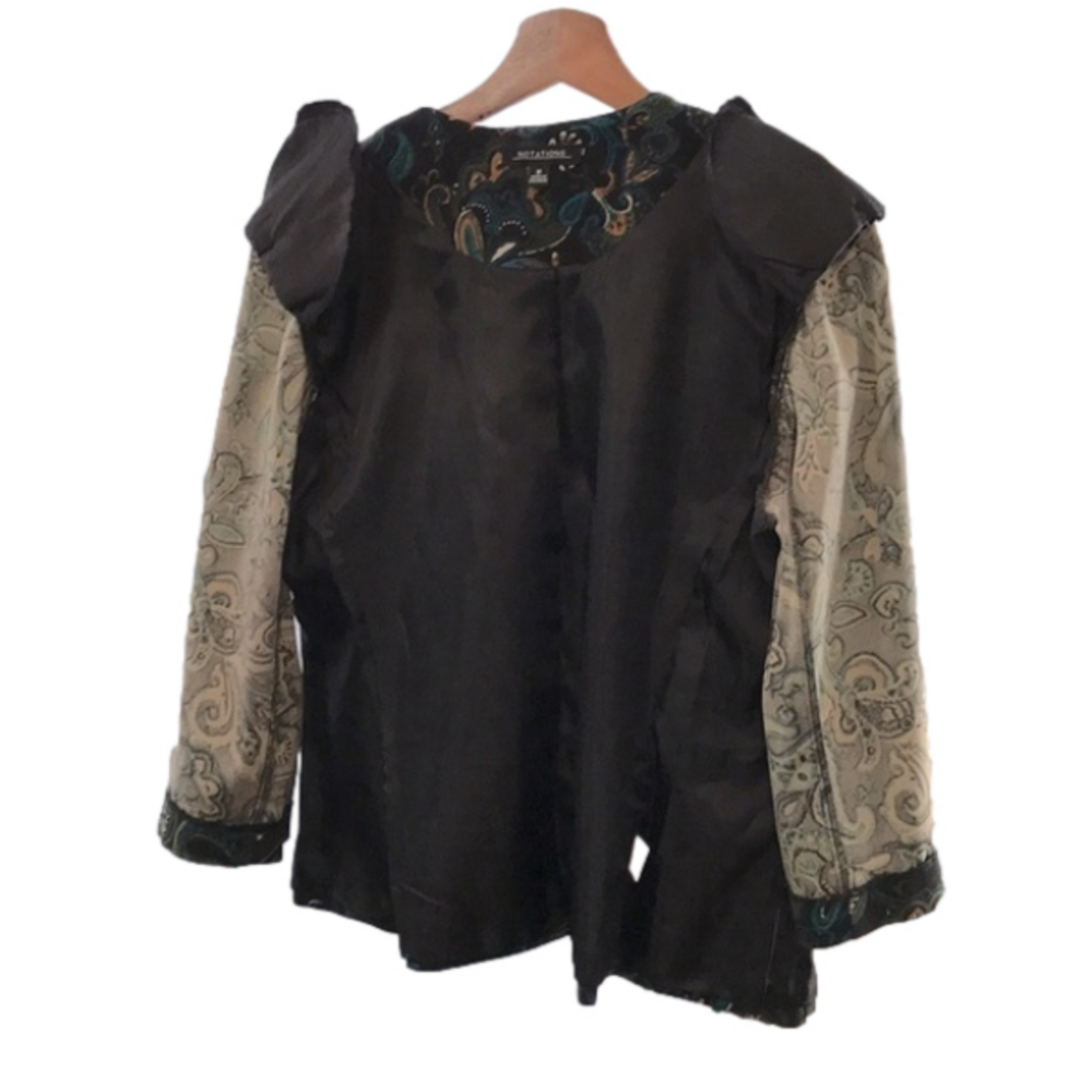NOTATIONS Women’s Teal Blue/Green/Black Paisley Dressy Lined Zippered Jacket—M - Picture 8 of 15